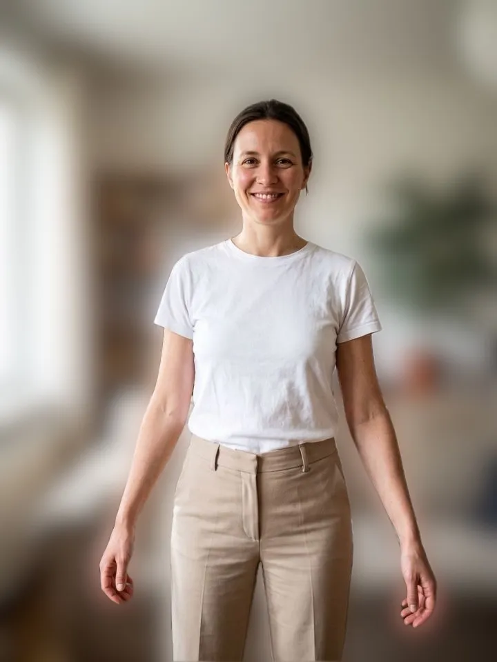 Background tool, Blur: the same woman sharp in front of a blurred room