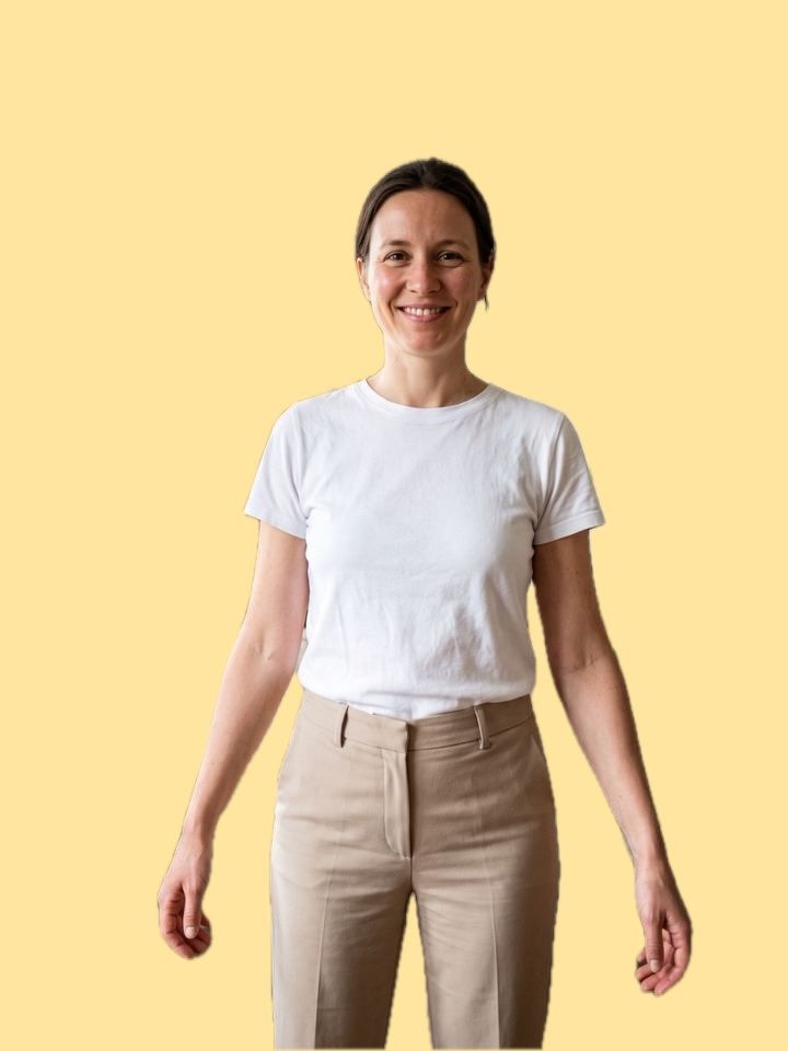 The same woman cut out on a soft yellow background
