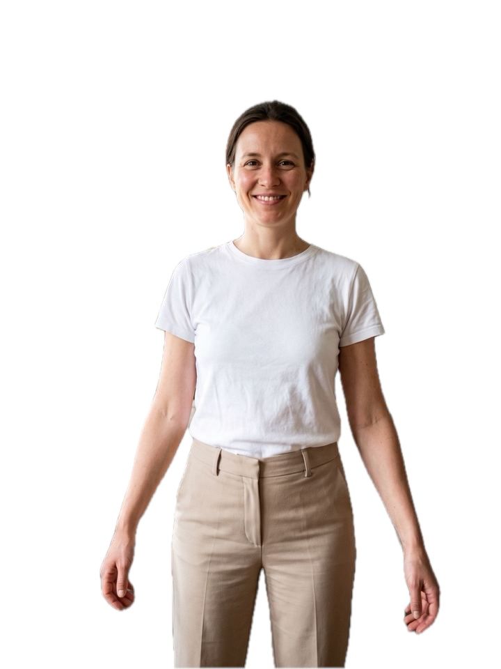The same woman cut out on plain white