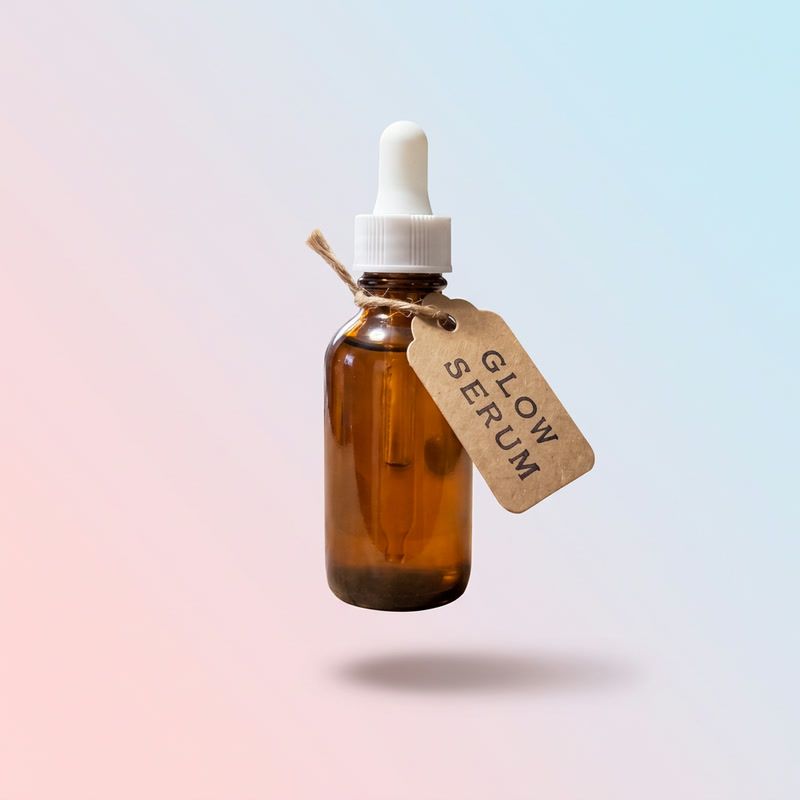 The bottle floating above a pastel background